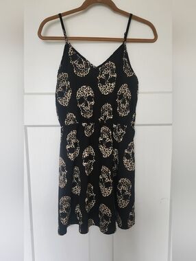 SHEIN Black Skater Dress with Leopard Skull Print